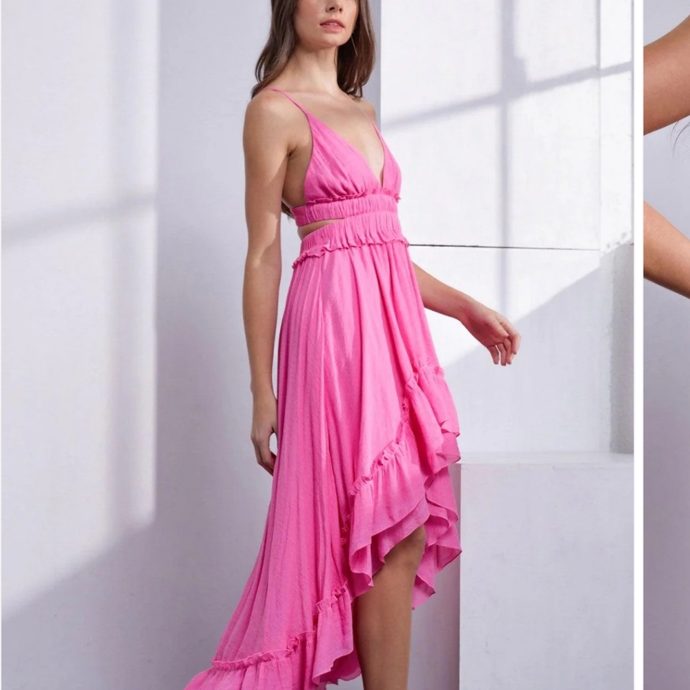 Ruffled open back cut out tiered flair dress - Picture 6 of 13